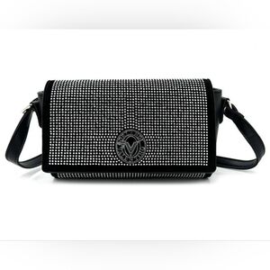 Valentino Orlandi Silver Rhinestone Studded Black Crossbody Bag